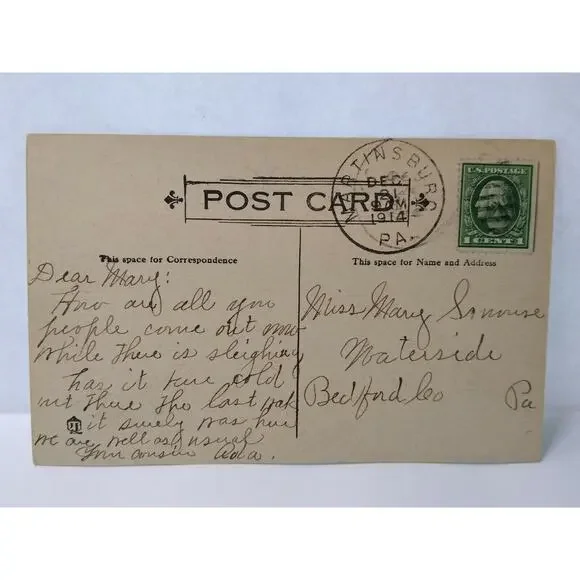 Santa Claus Christmas Postcard HB Spencer Fantasy Poinsettias 1914 Martinsburg